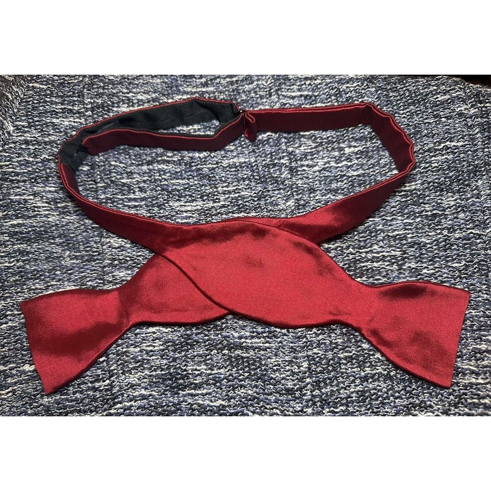 100% Silk Solid Deep Red Shiny Woven Adjustable Self Tie Bow Tie
